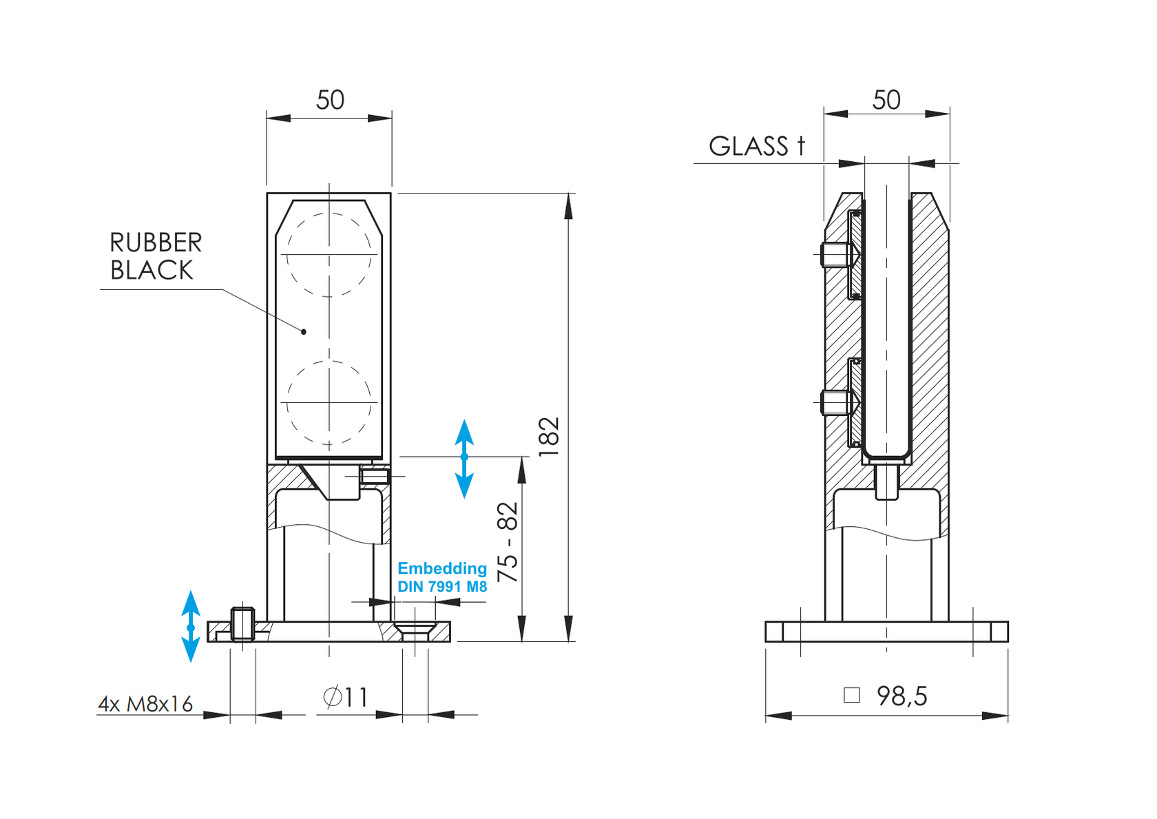 Állítható csap - Horgonyoszlop üveghez