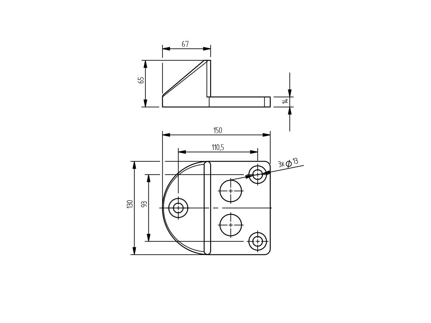 Kapuütköző acél + gumi, 150x130x65mm