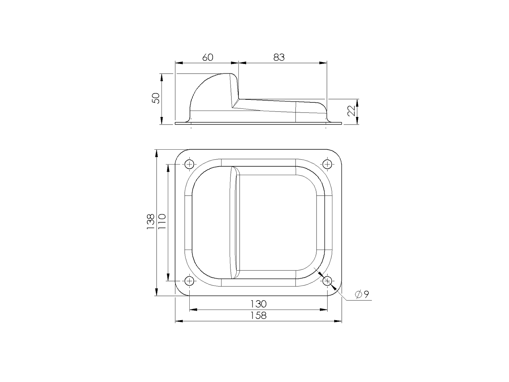 Ütköző szárnyas kapuhoz Zn, 158x138x50mm