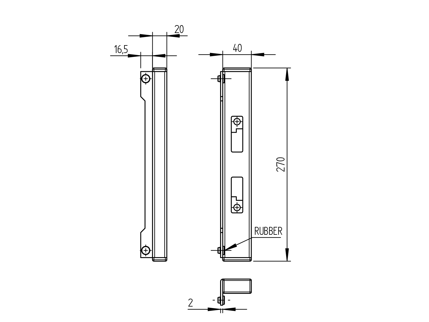 Rozsdam.Univerzális kapuzár ütköző 40x20,