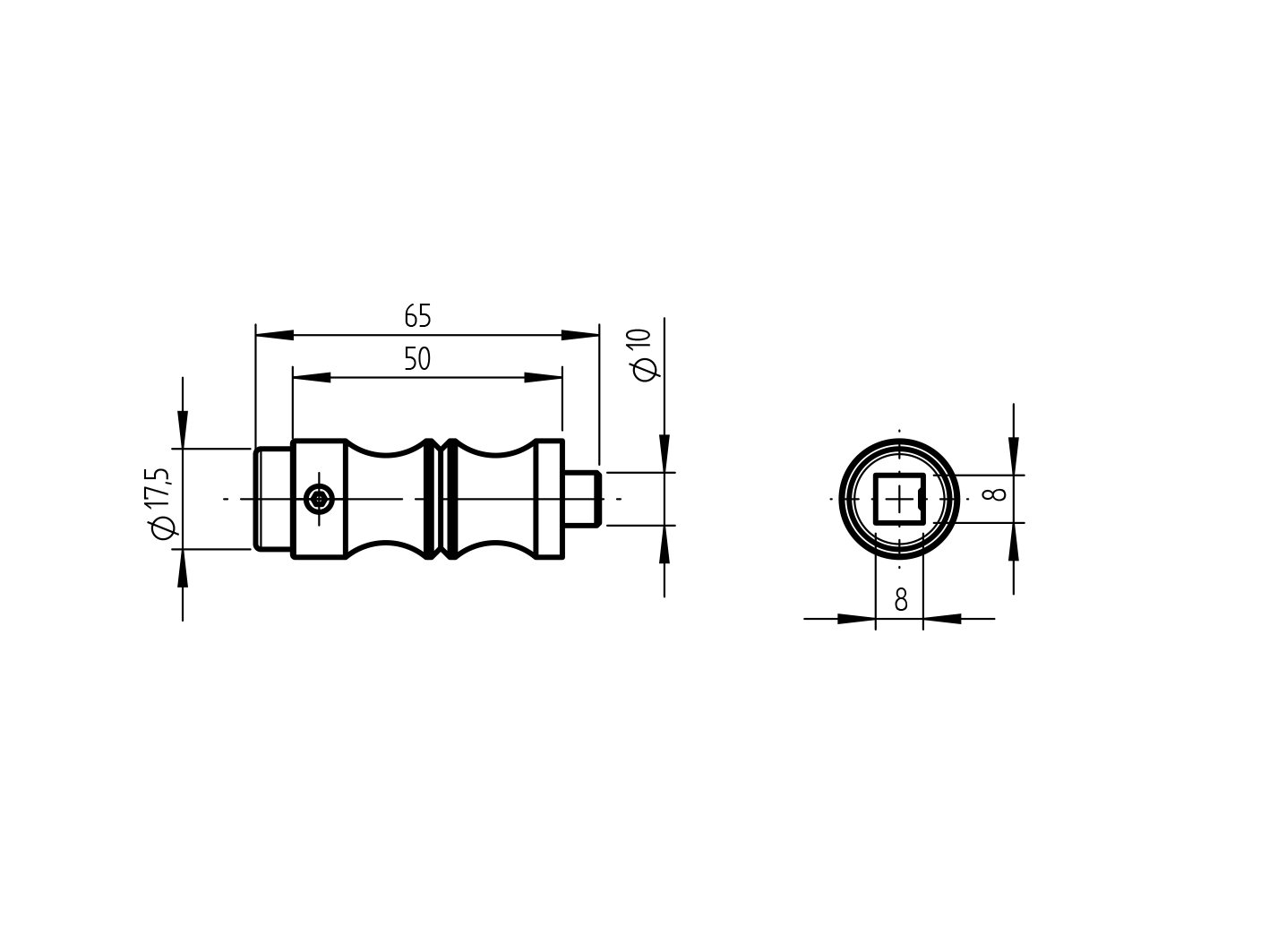 Kilincs törzs D22/17/7,5 , L67mm