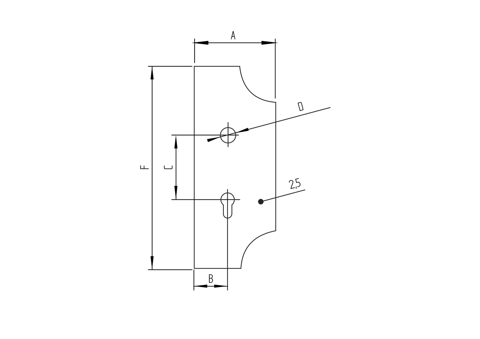 Zárcímke-bal 280x110, t2,5 , D20 , 90mm