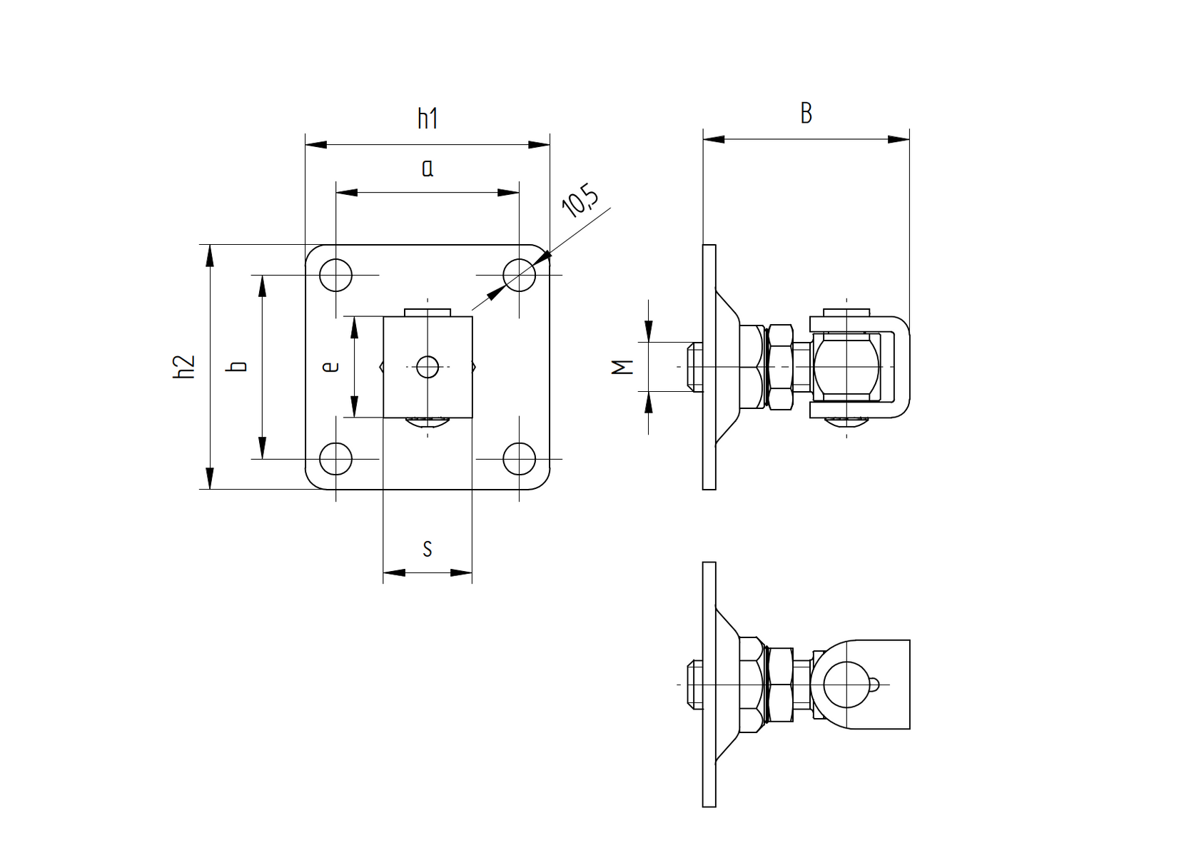Talpas kapuforgáspont kontraanyával, M16, 80x80mm