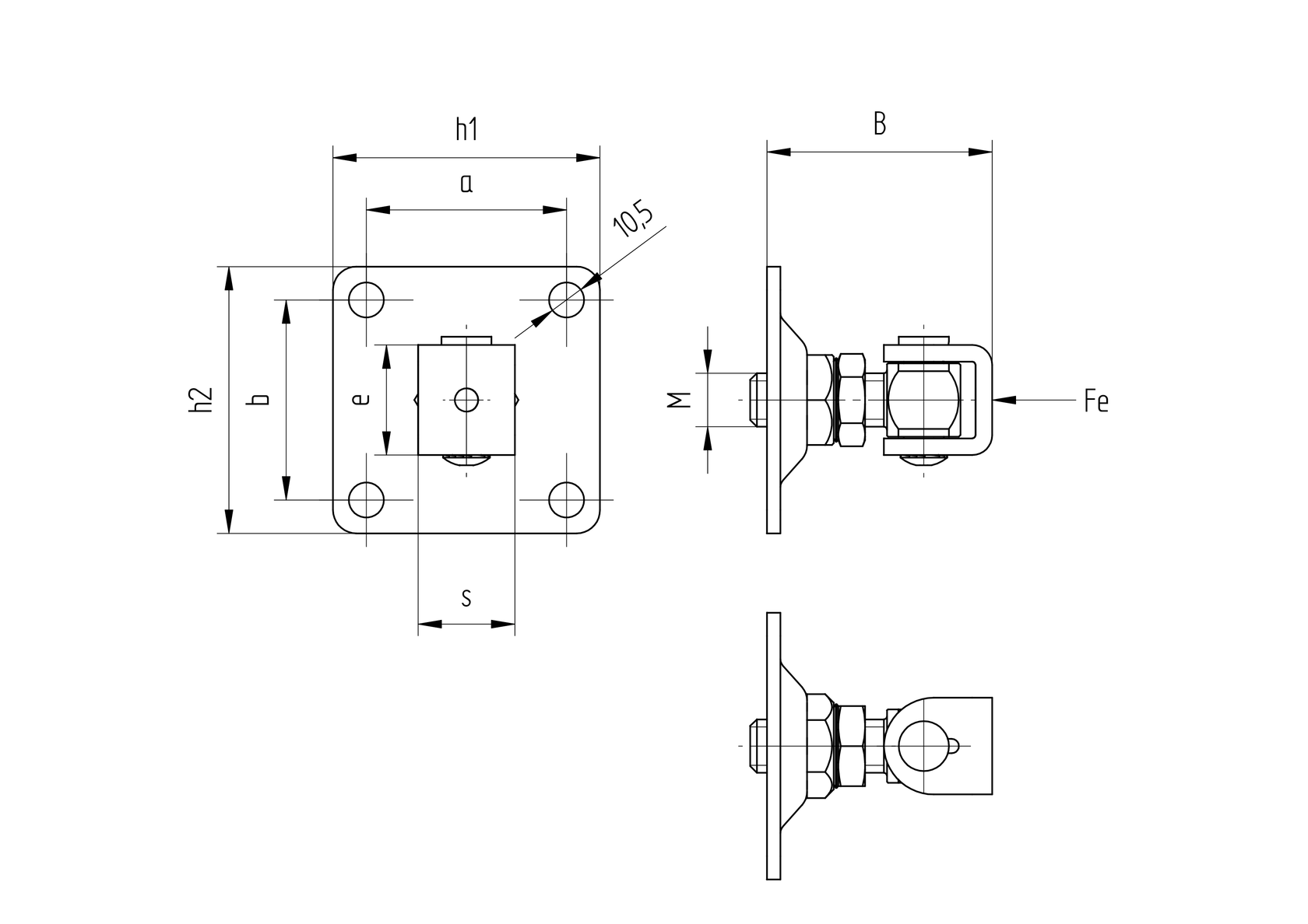 Talpas kapuforgáspont kontraanyával M20, 100x100mm