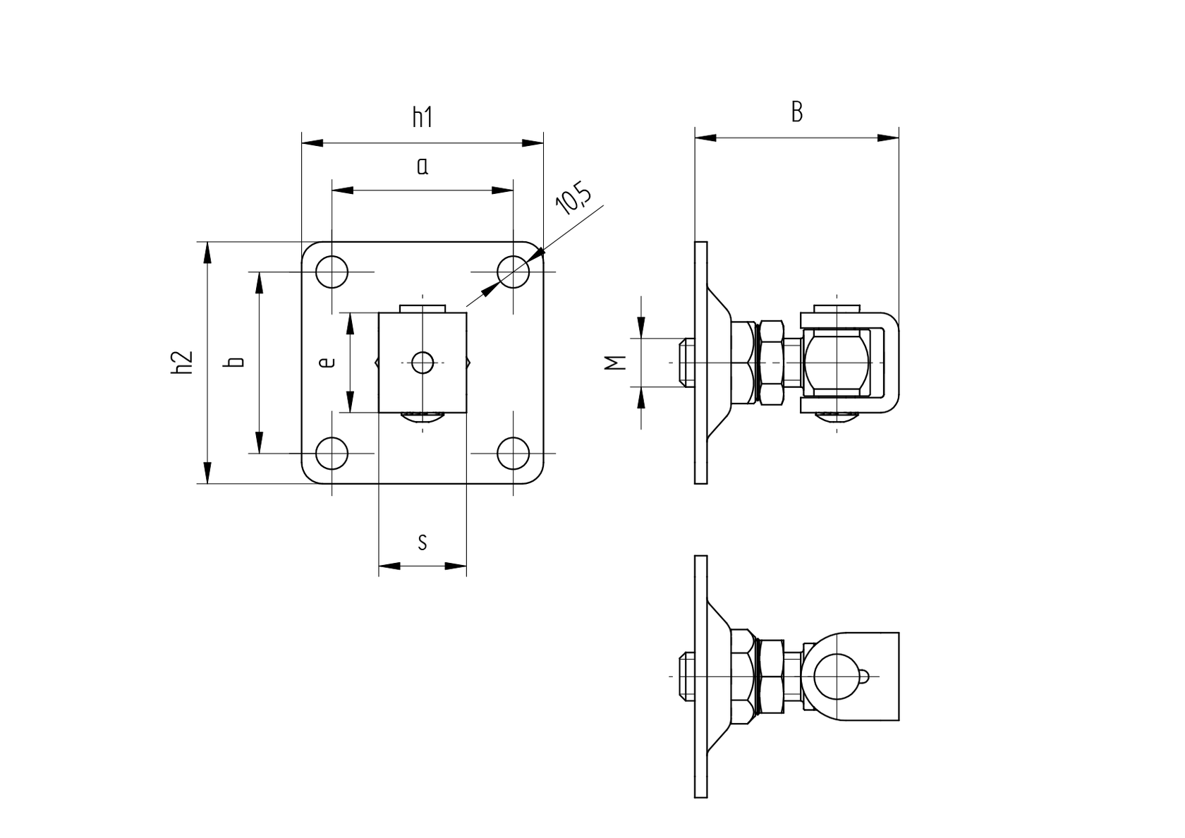 Talpas kapuforgáspont kontraanyával M20, 100x100mm
