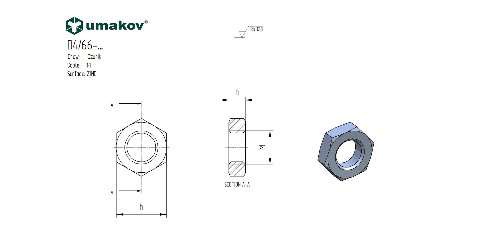 Hatlapfejű alacsony anya Zn, M20