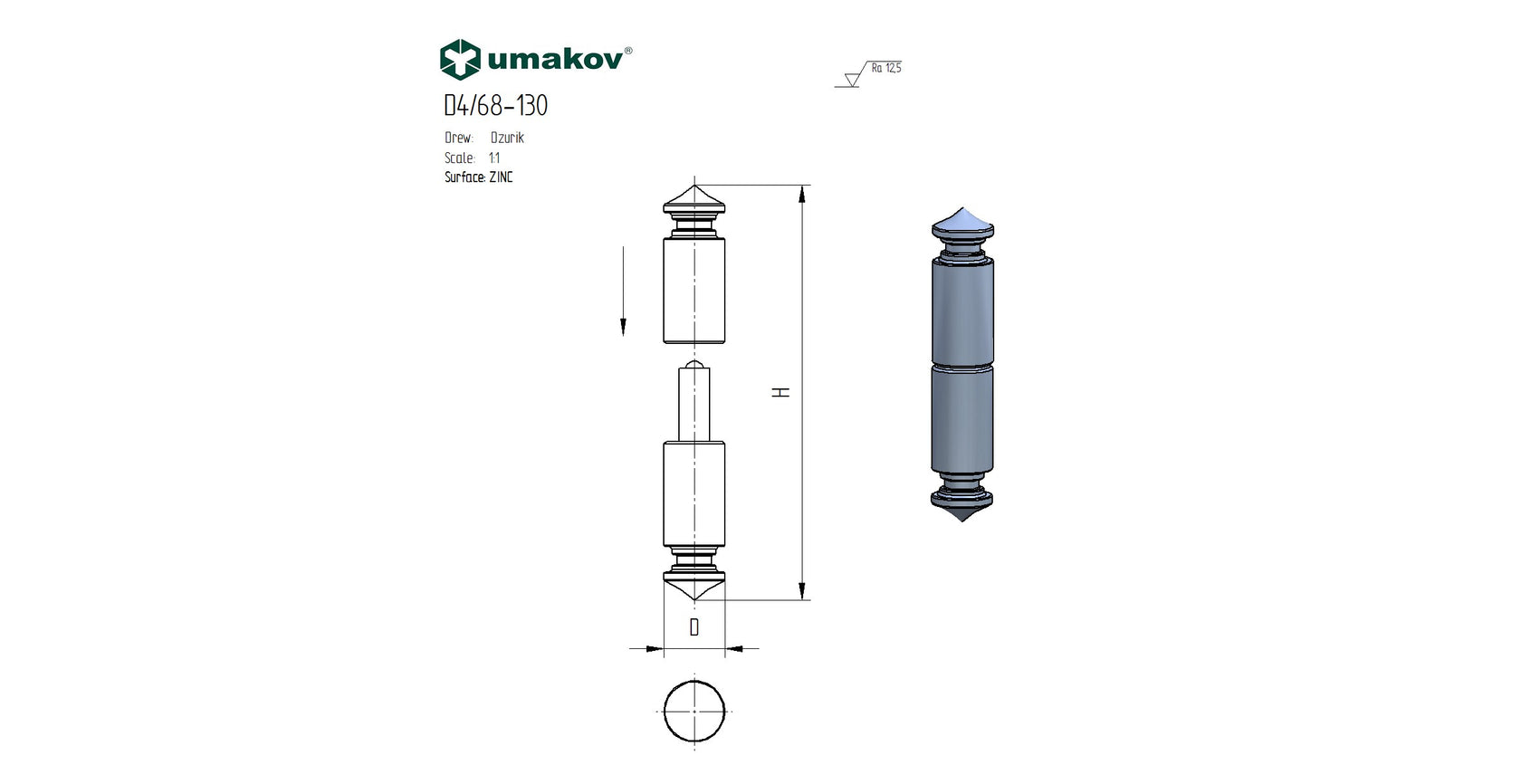 Díszített hegeszthető zsanér D 25mm L=130mm