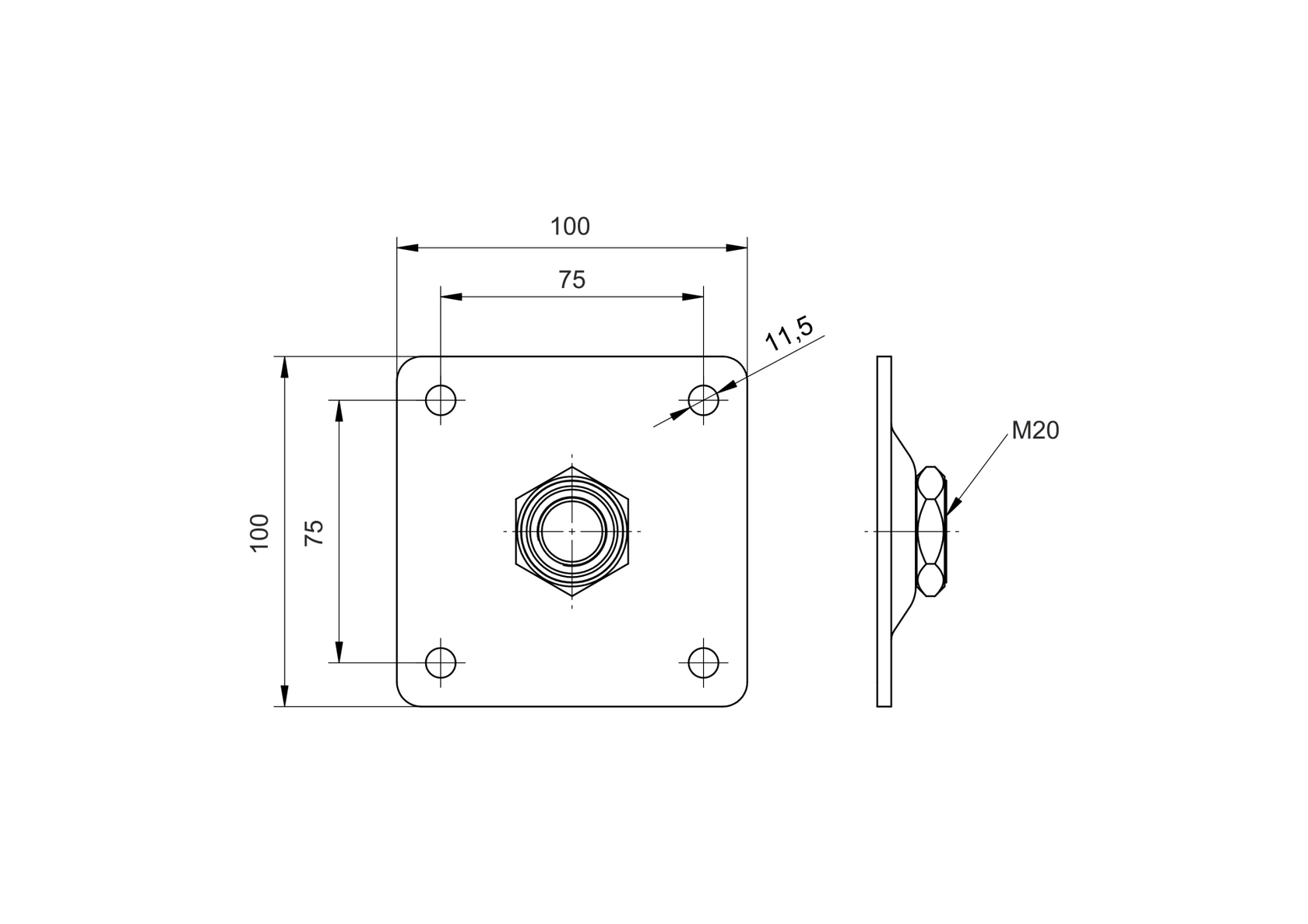 Talplemez -állítható forgásponthoz Zn, M20, 100x10