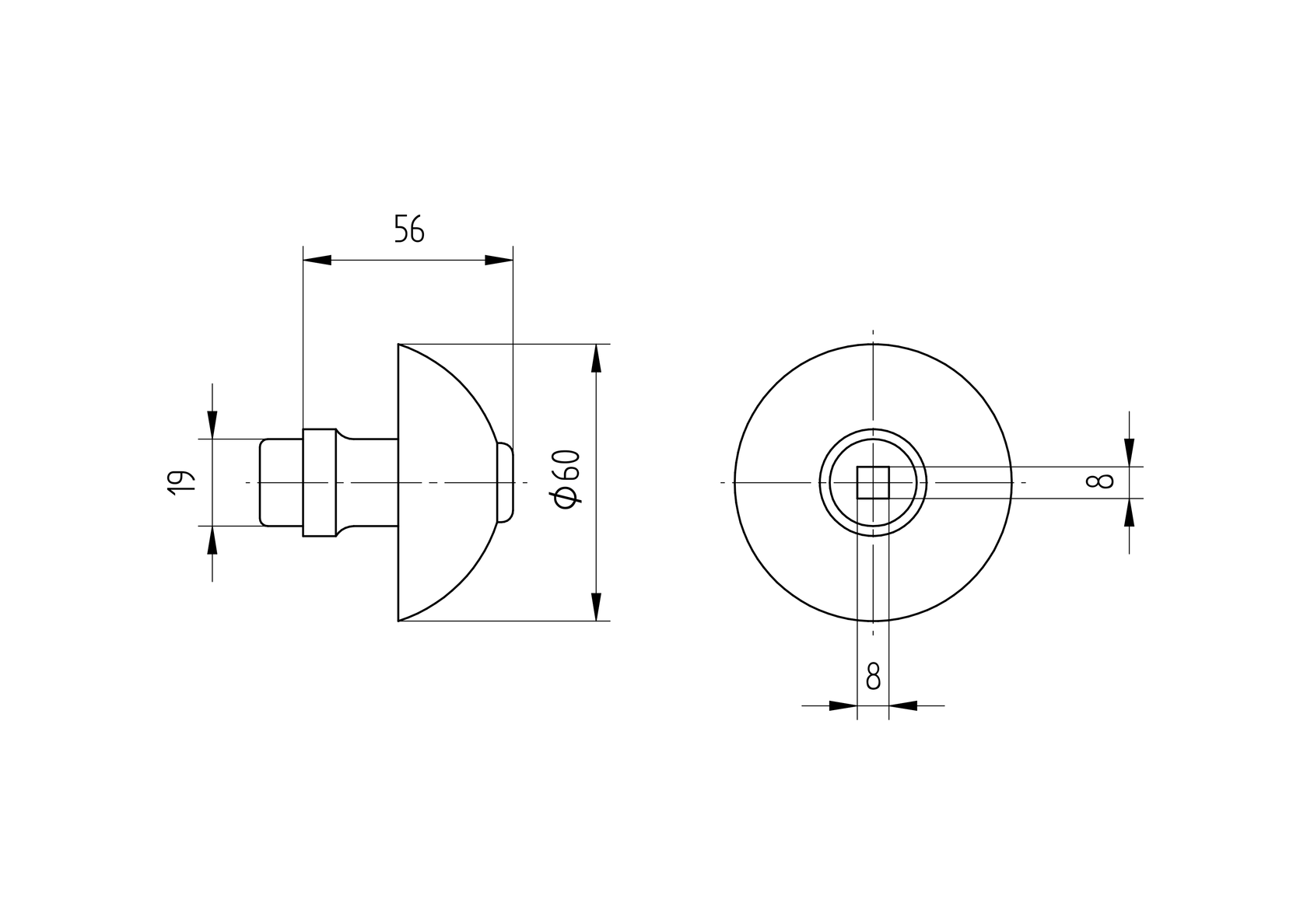 Gombkilincs- darabos értékesítés d60mm, D19mm, Zn