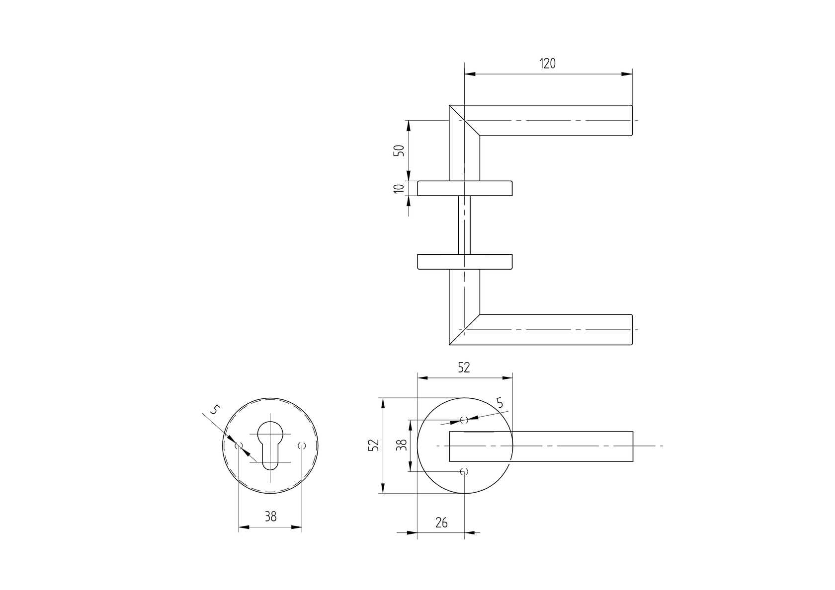 Rozsdamentes kilincs - zártakaróval AISI 304, K320