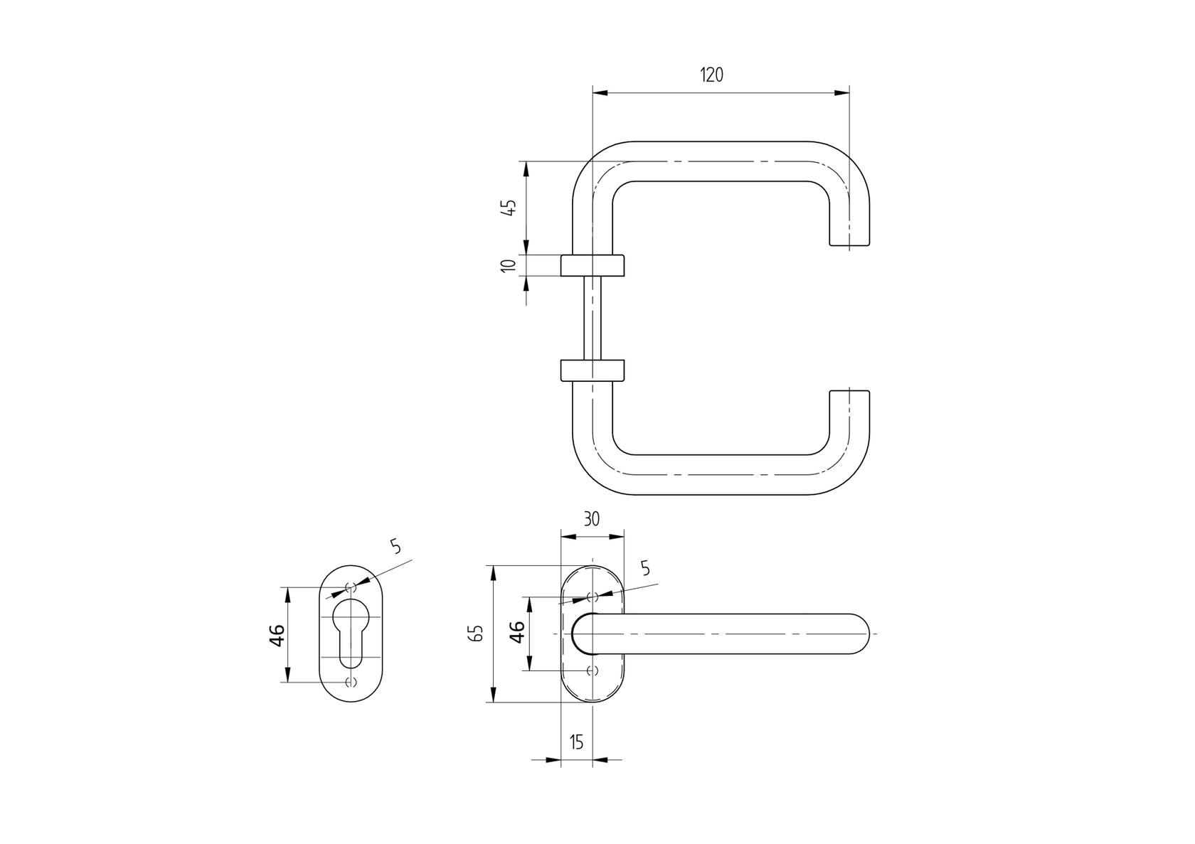 Rozsdamentes kilincs - zártakaróval AISI 304, K320
