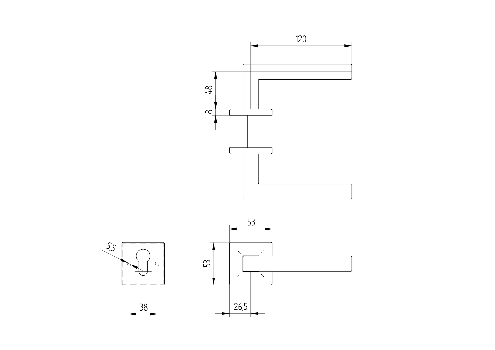 Rozsdamentes kilincs - zártakaróval AISI 304, K320