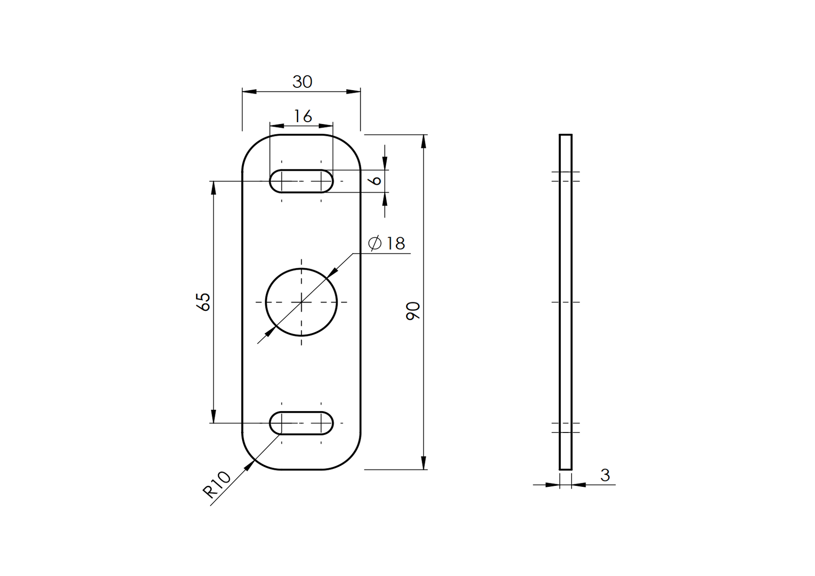 30x90x3 mm-es lemez állítható zsanérokhoz, INOX