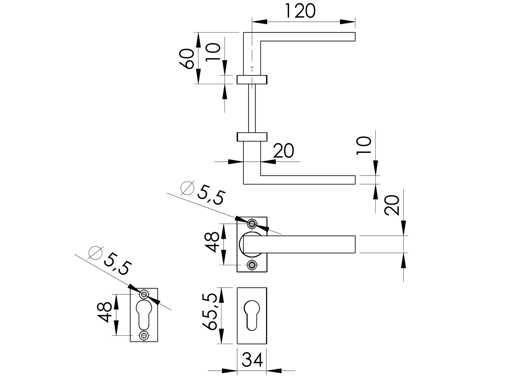 Rozsdamentes kilincs - zártakaróval AISI 304, K320