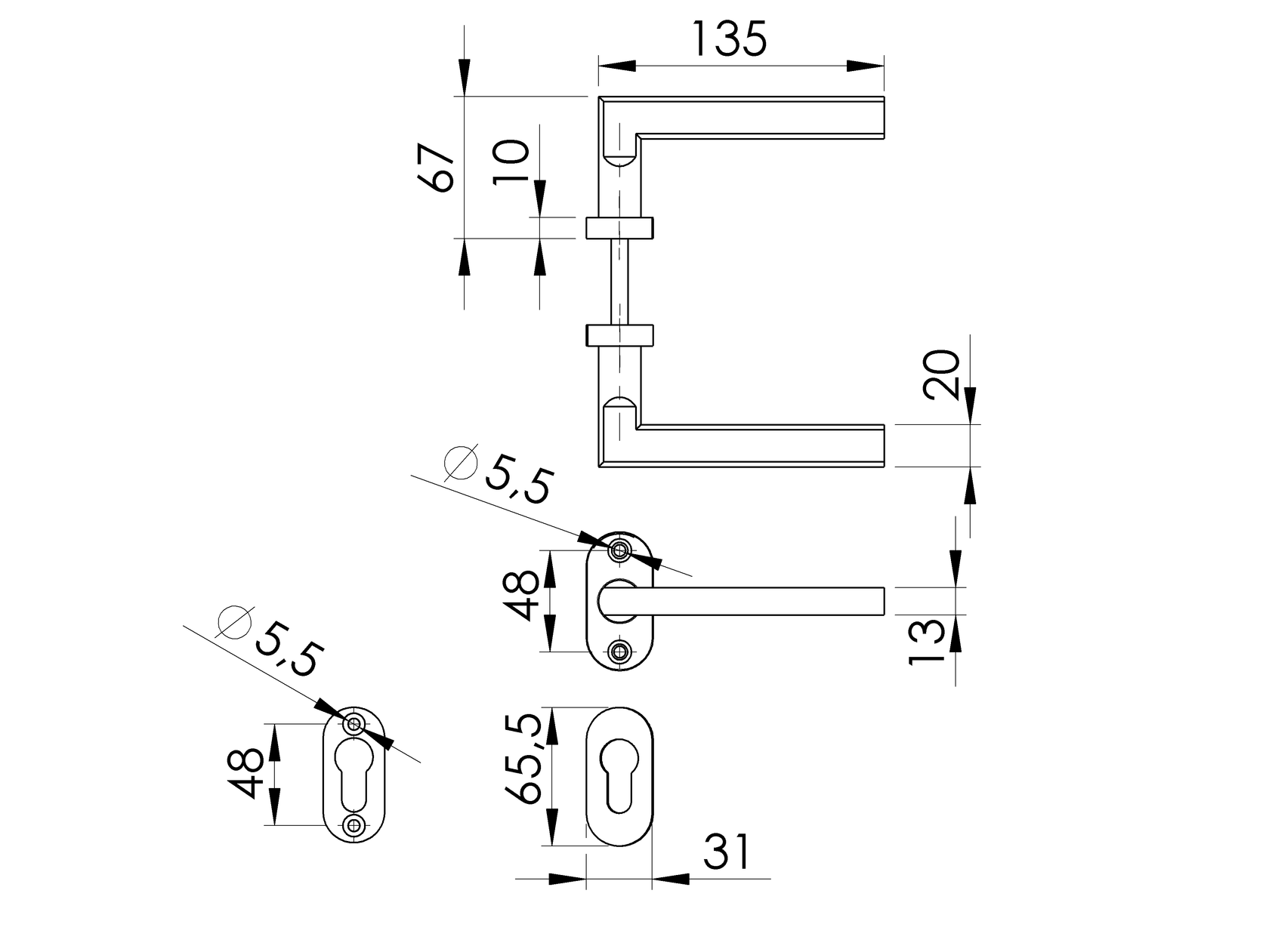 Rozsdamentes kilincs - zártakaróval AISI 304, K320