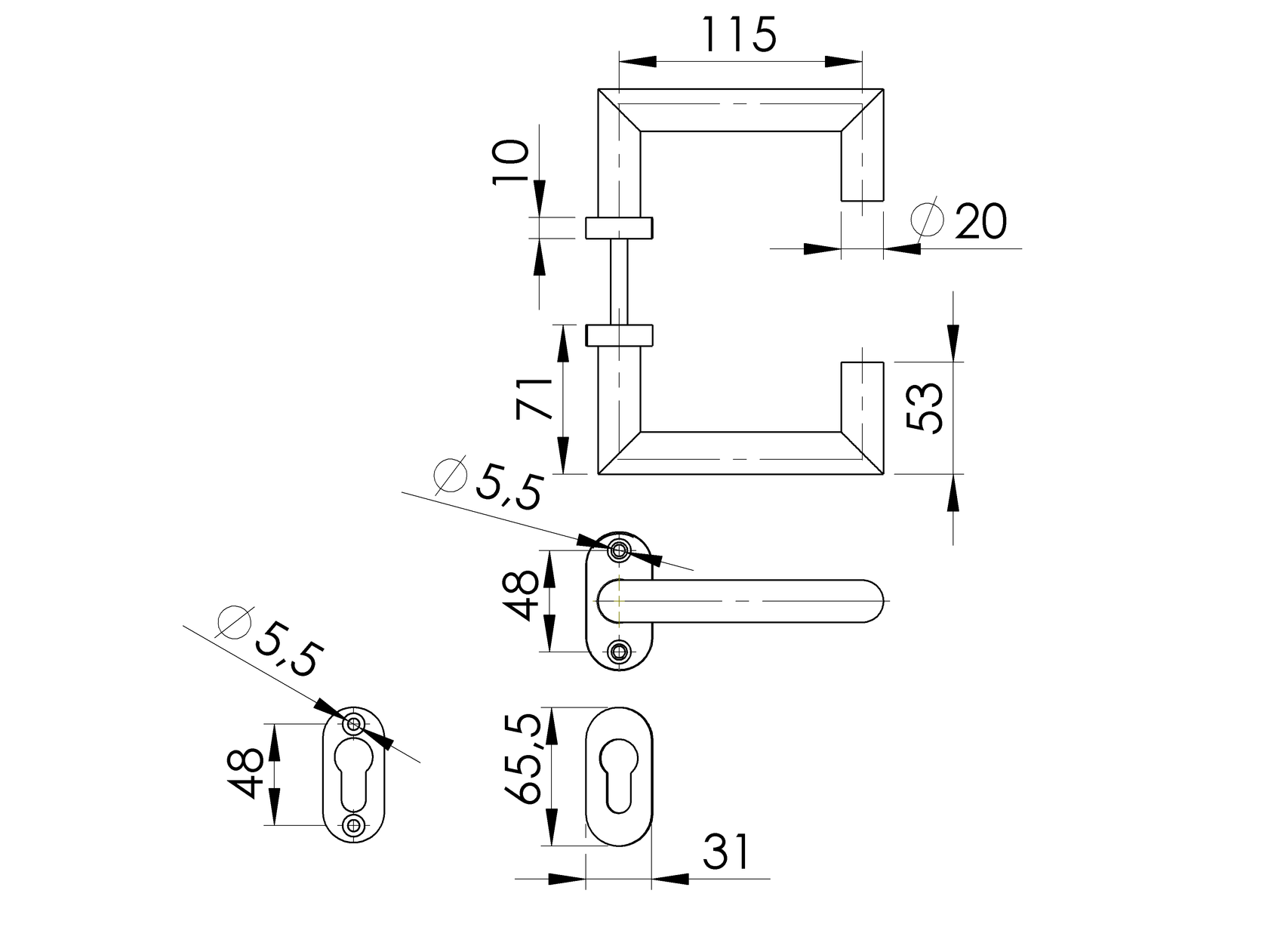 Rozsdamentes kilincs - zártakaróval AISI 304, K320