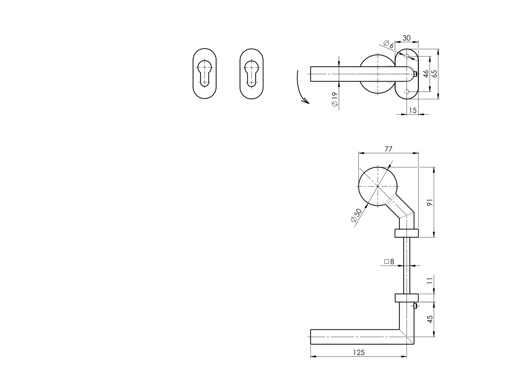 Rozsdamentes kilincs - zártakaróval AISI 304, BLACK
