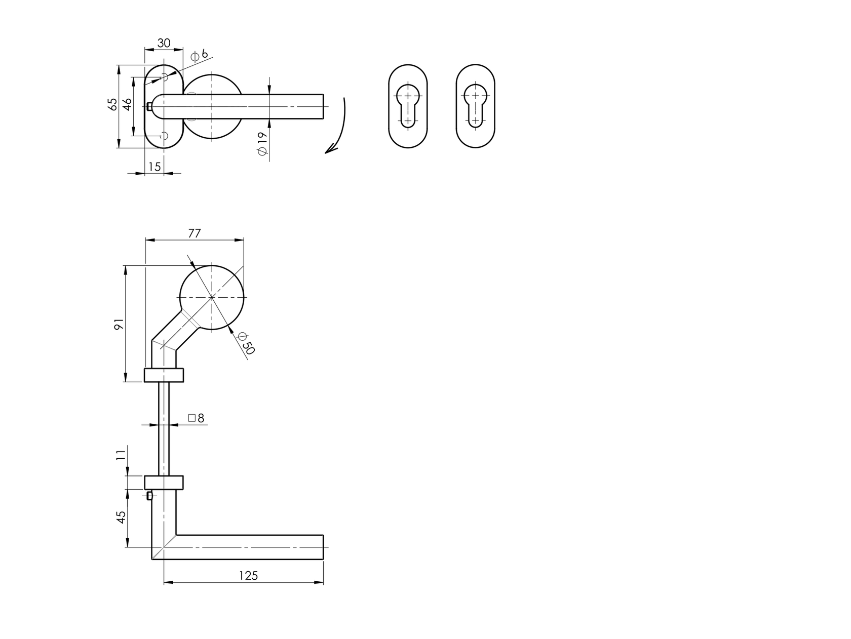 Rozsdamentes kilincs - zártakaróval AISI 304, BLACK