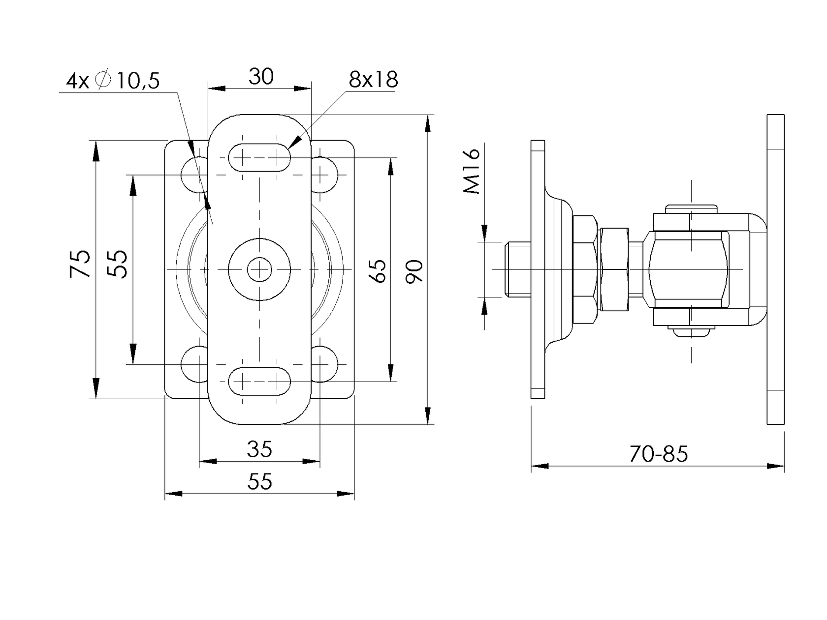 Talpas kapuforgáspont kontraanyával, INOX, M16