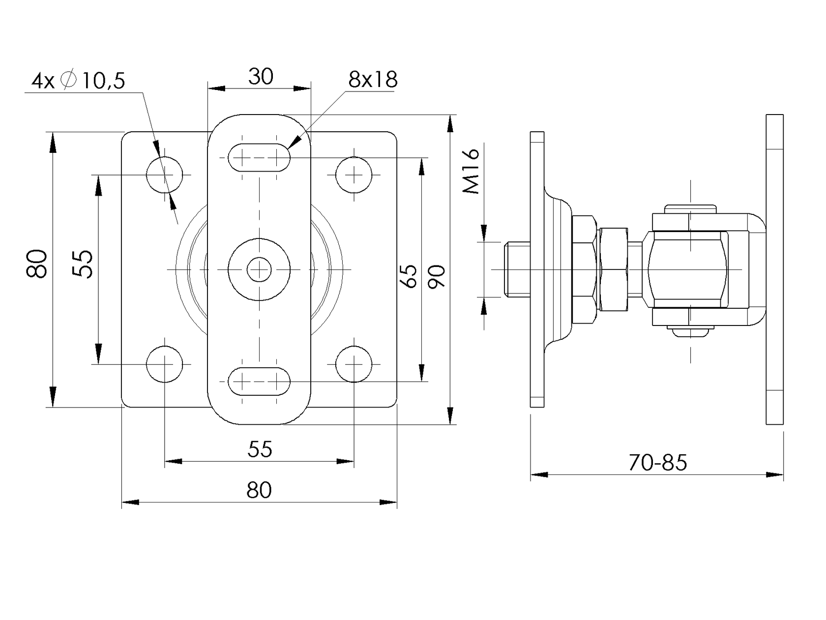 Talpas kapuforgáspont kontraanyával, INOX, M16