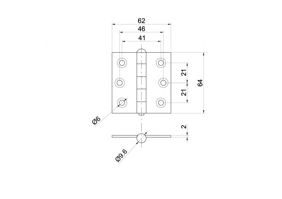 Saválló pánt sík felületre, INOX, AISI 304, L=64mm