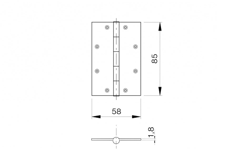 Saválló pánt sík felületre, INOX, AISI 304, L=85mm