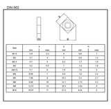 Négyszögletes anya, rozsdamentes acél