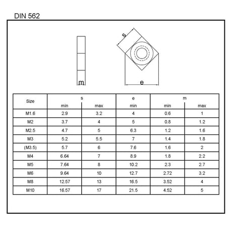 Négyszögletes anya, rozsdamentes acél