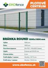 Bránka 1kr. ROUND ZnPVC 1000x1800mm, D75mm, zelená