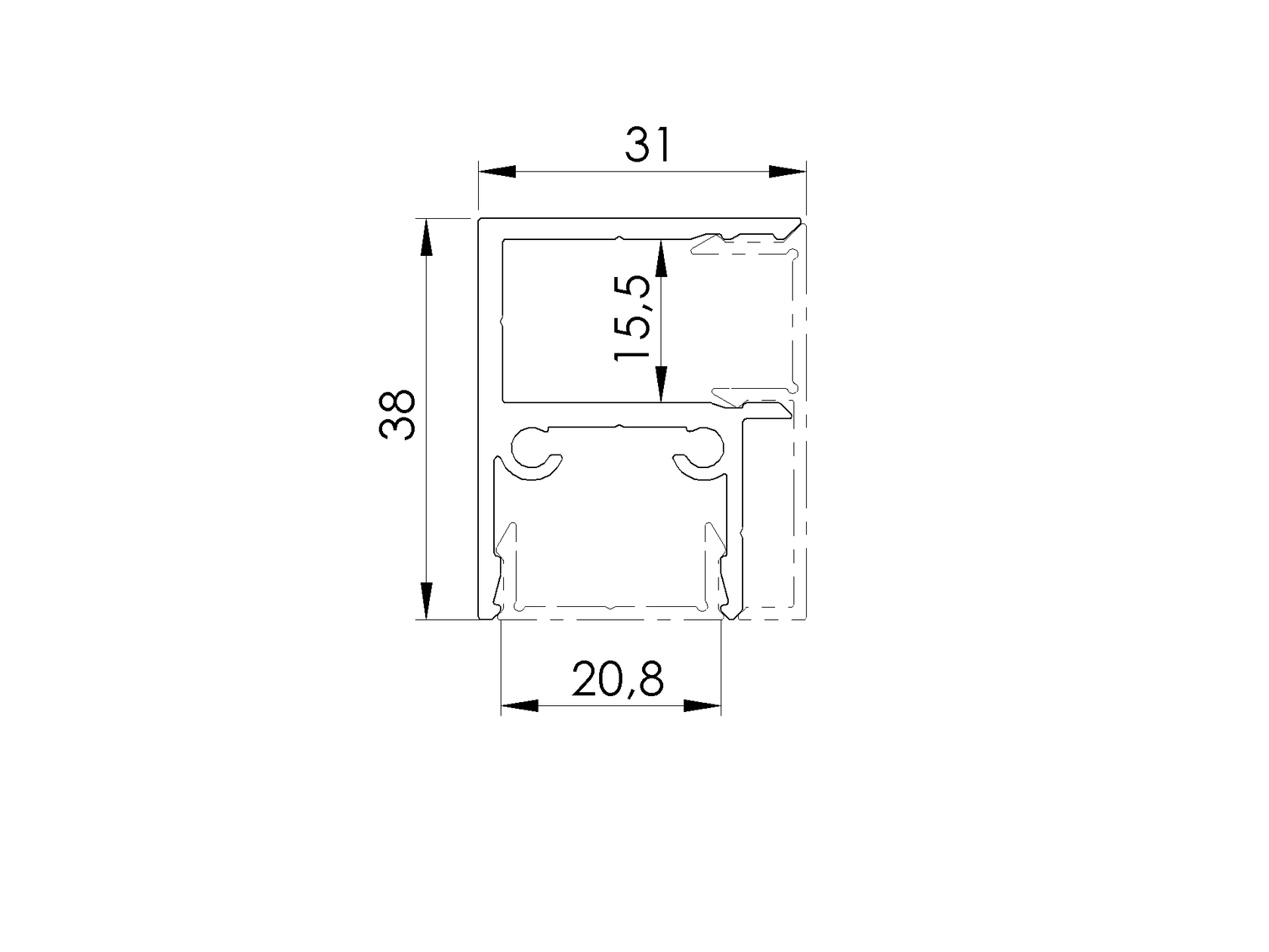 Alumínium kerítés adapter kitöltésekhez 20 - 6000mm