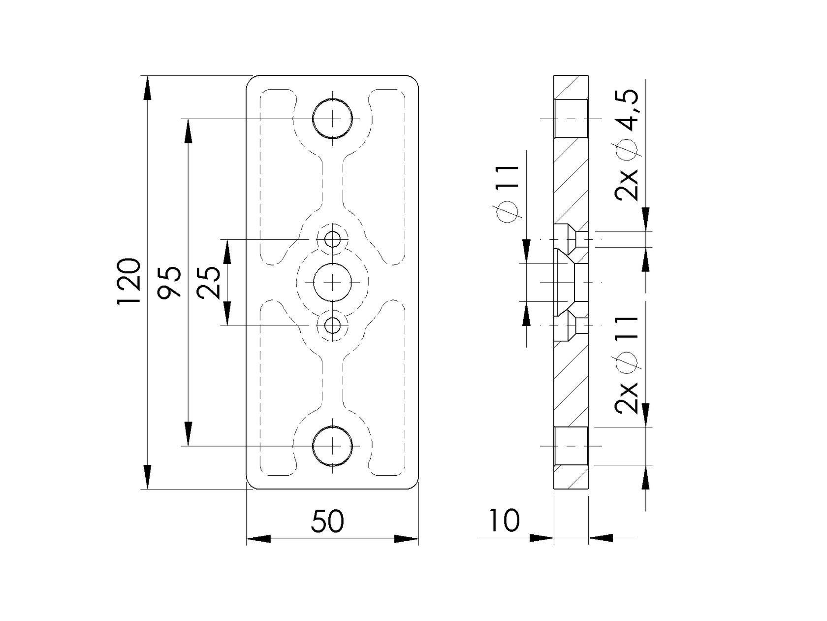 Rozsdamentes rögzítőlemez 50x60 R7016 oszlophoz