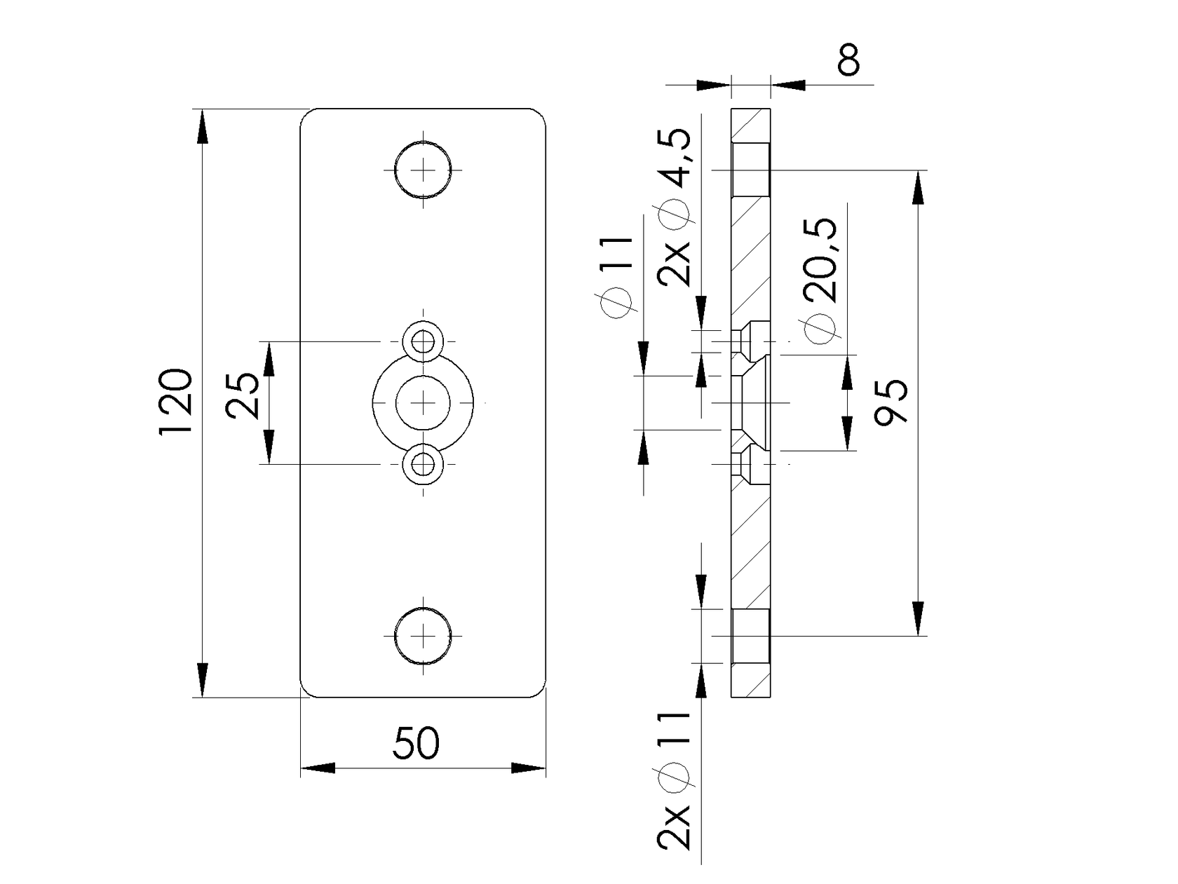 Rozsdamentes rögzítőlemez 50x60 R7016 oszlophoz