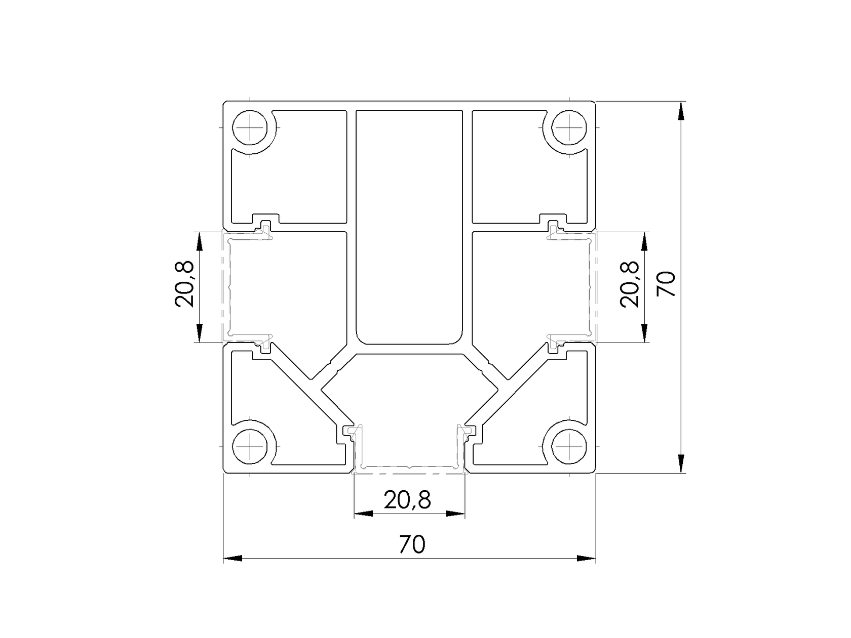 Alumínium kerítésoszlop készlet 70 × 70 mm – 6,0 m – antracit RAL 7016 – 20 mm széles betétekhez