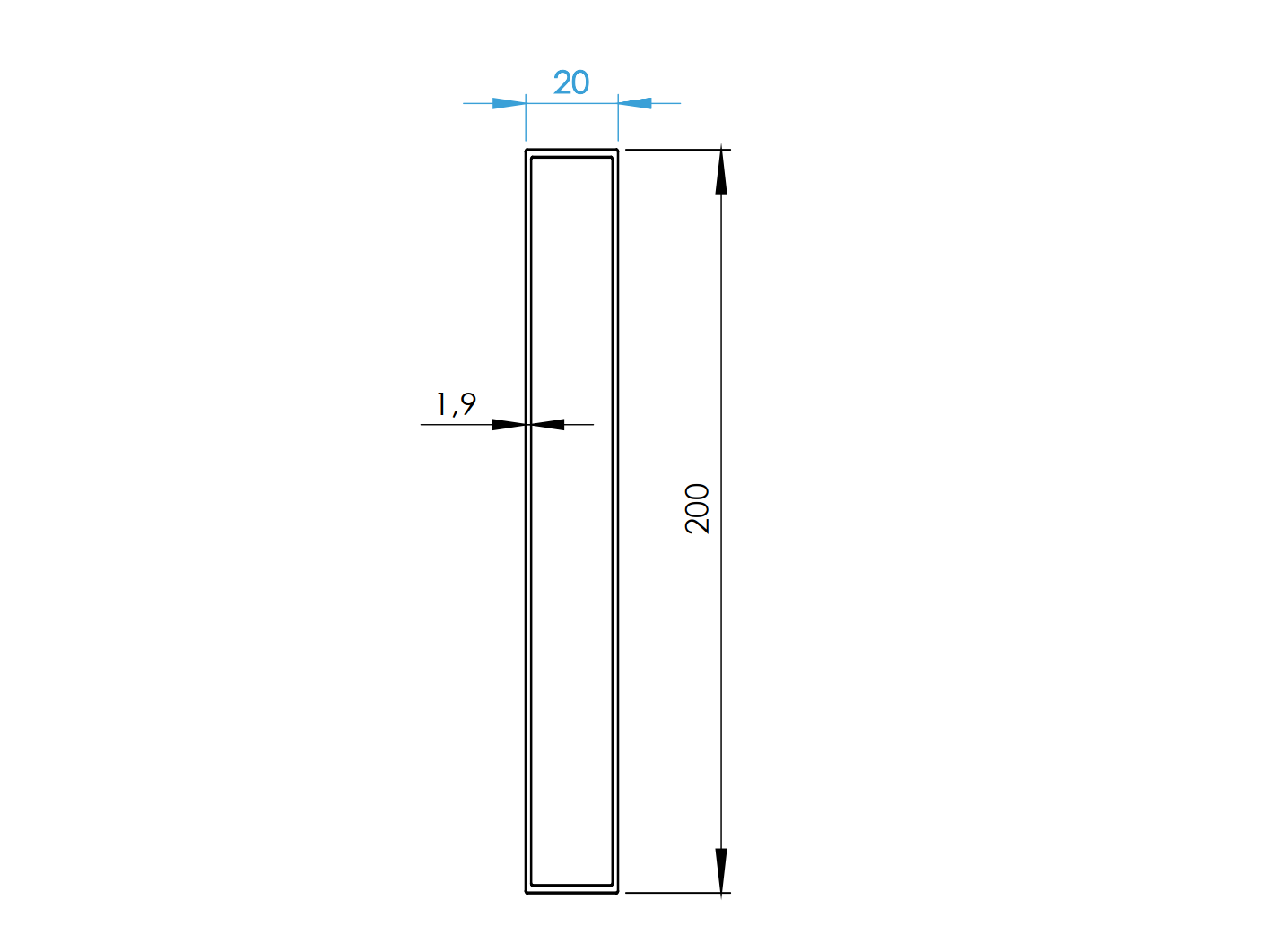 Alumínium kerítés kitöltés 20x200x1,9-6000mm