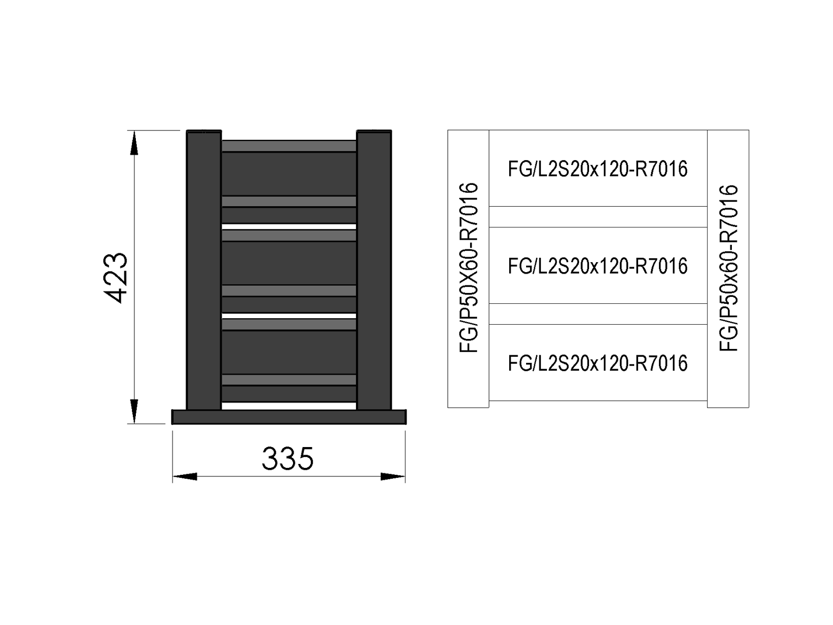 Kerítésminta 0,3x0,4m, FG/L2S20x120-szabadon álló rögzítéssel