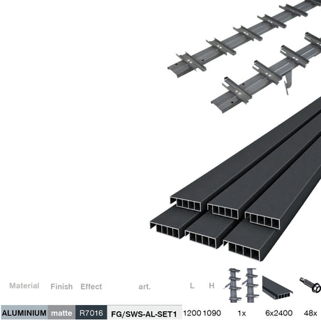 Antracit alumínium vízszintes billenő rendszer készlet 1,09m AL 1,2m antracit töltéssel 20x95mm