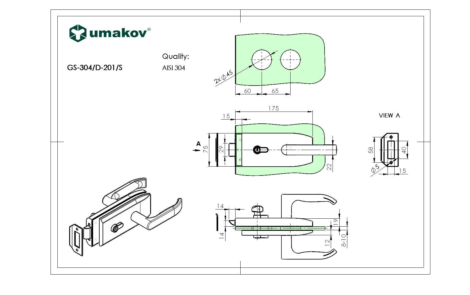 Rozsdamentes zárszerkezet üvegajtóhoz t 8,10,12mm