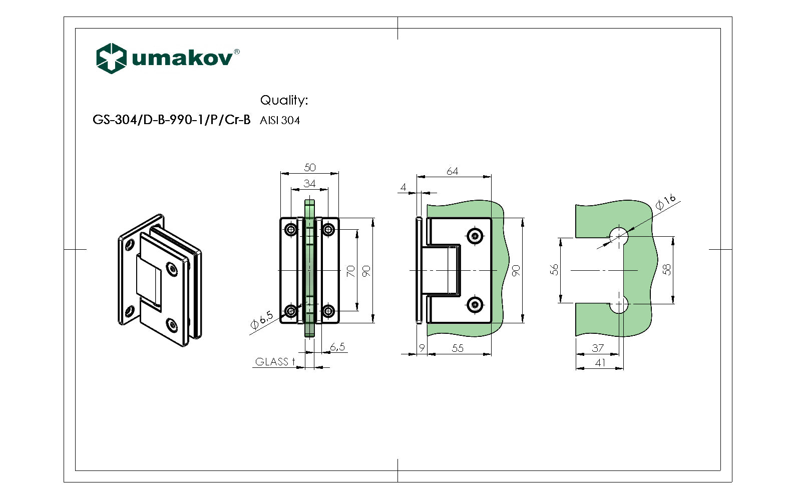Rozsdamentes tükörfényes zsanér üvegajtóra/falra