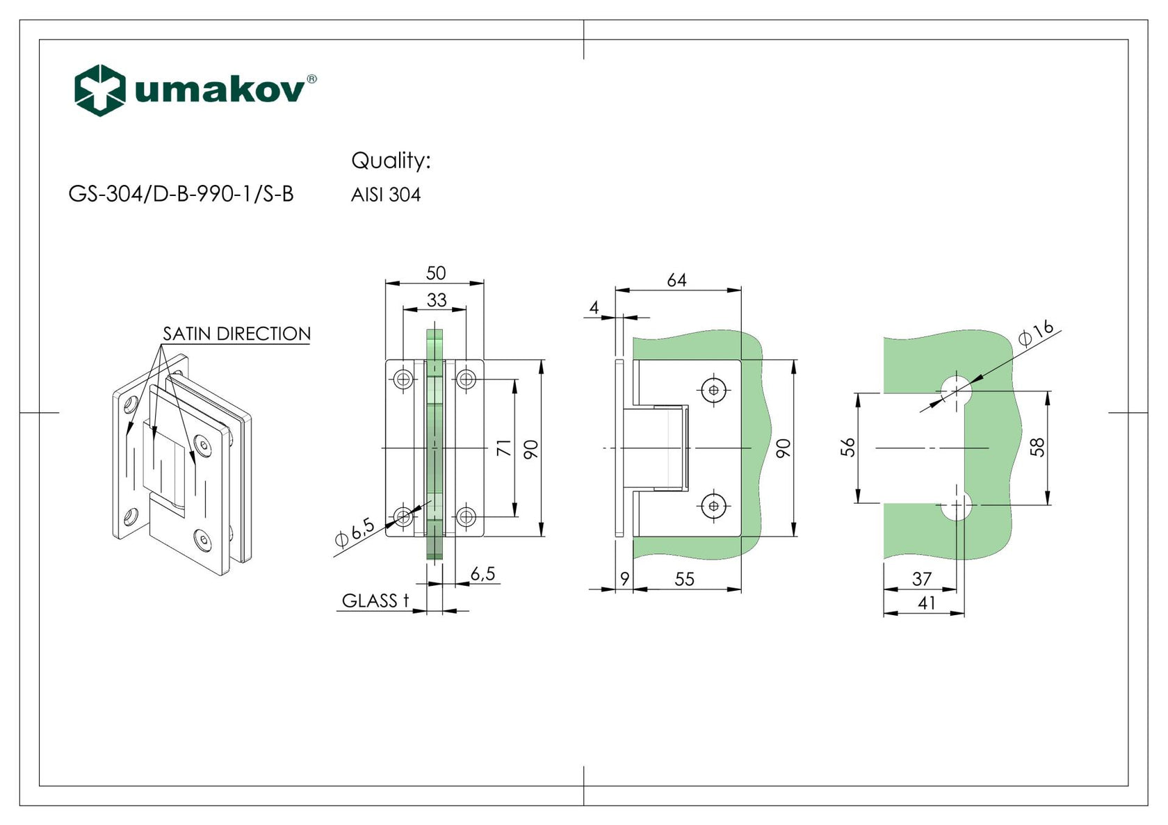 Rozsdamentes zsanér üvegajtóra/falra