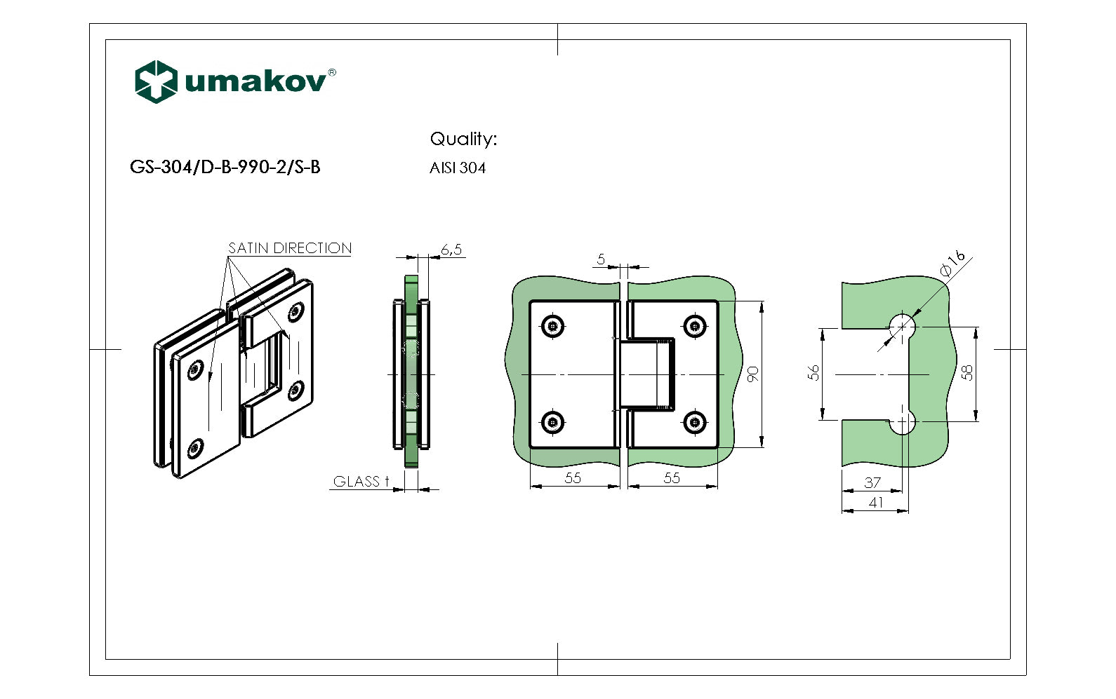 Rozsdamentes zsanér üvegajtóra/üvegfalra BLACK