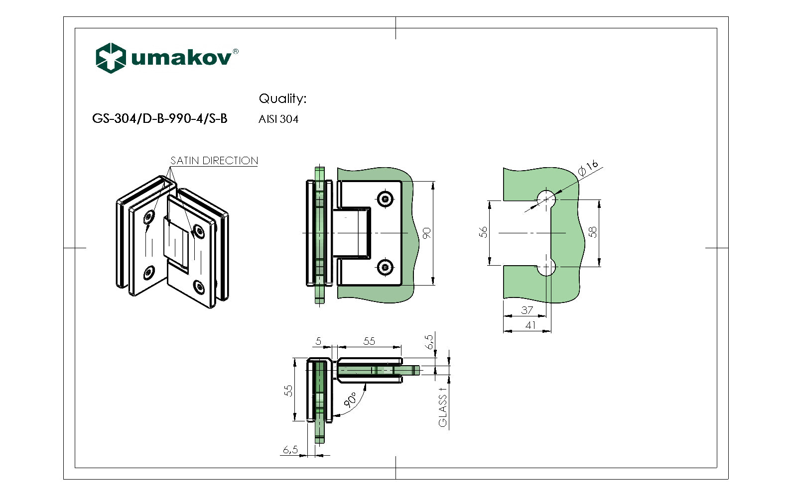 Rozsdamentes sarokzsanér üvegajtóra/üvegfalra