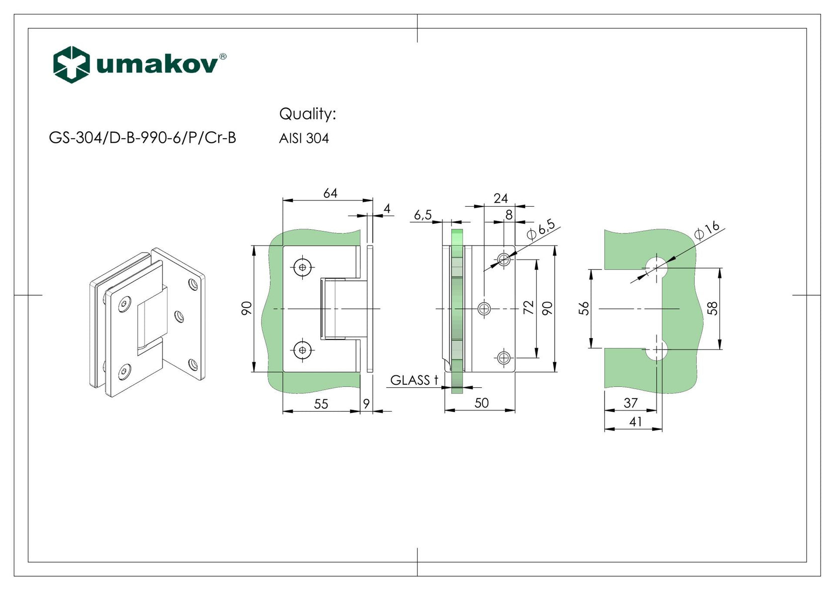 Rozsdam.tükörfényes zsanér üvegajtóra/falra