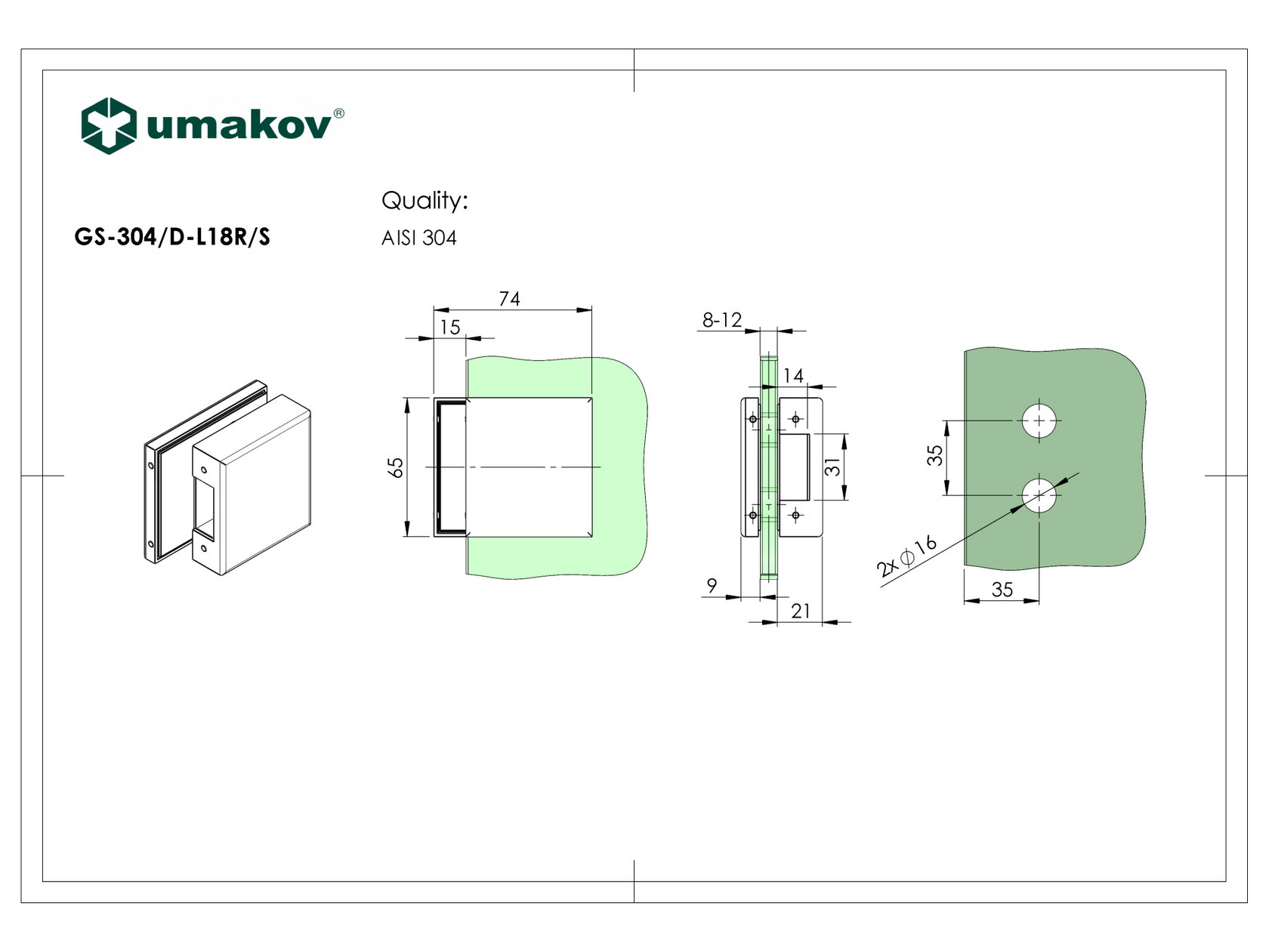 Rozsdamentes szögletes zárfogadó GS-304/D-206/S