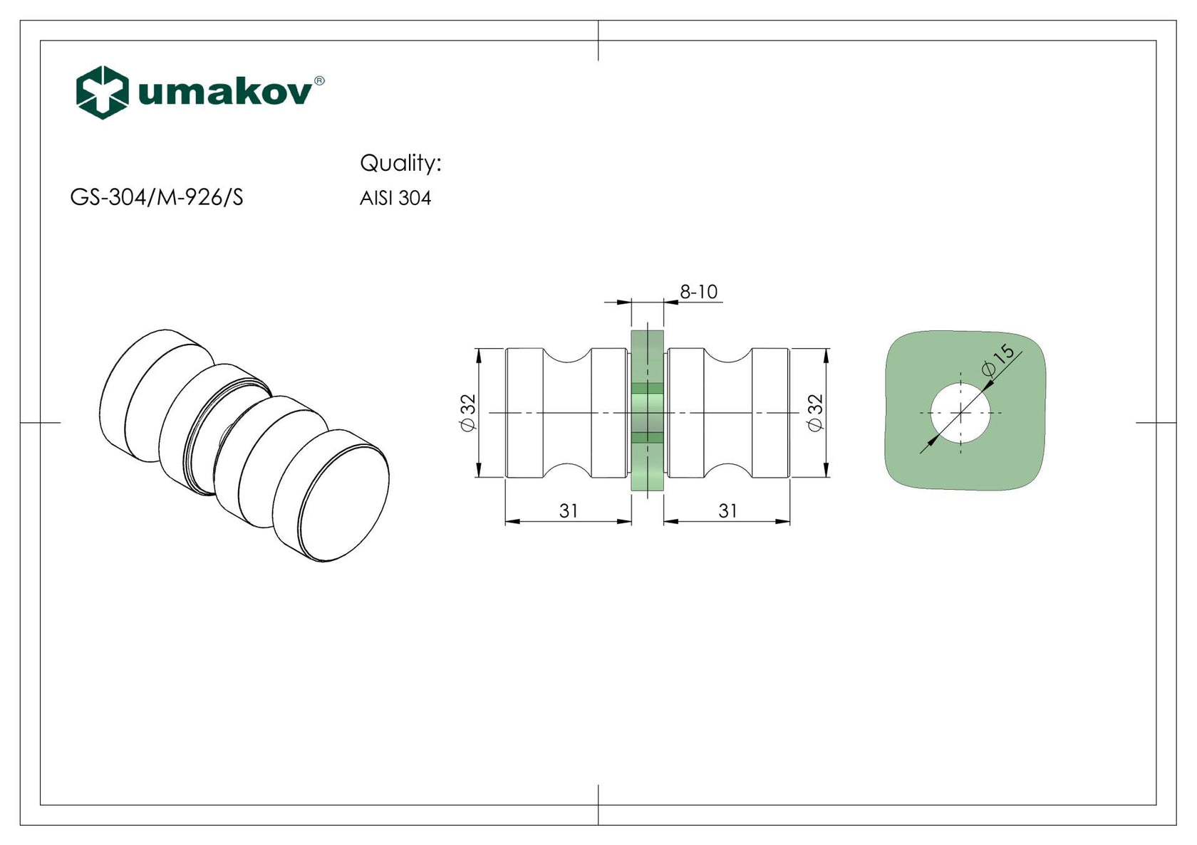 Rozsdamentes nyitó gombfogantyú-üvegajtóra AISI 30