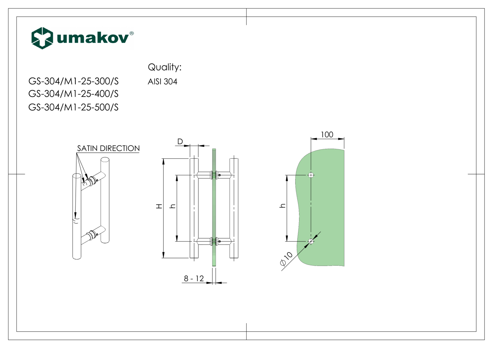 Rozsdamentes nyitómarkolat-üvegajtóra AISI304 K320