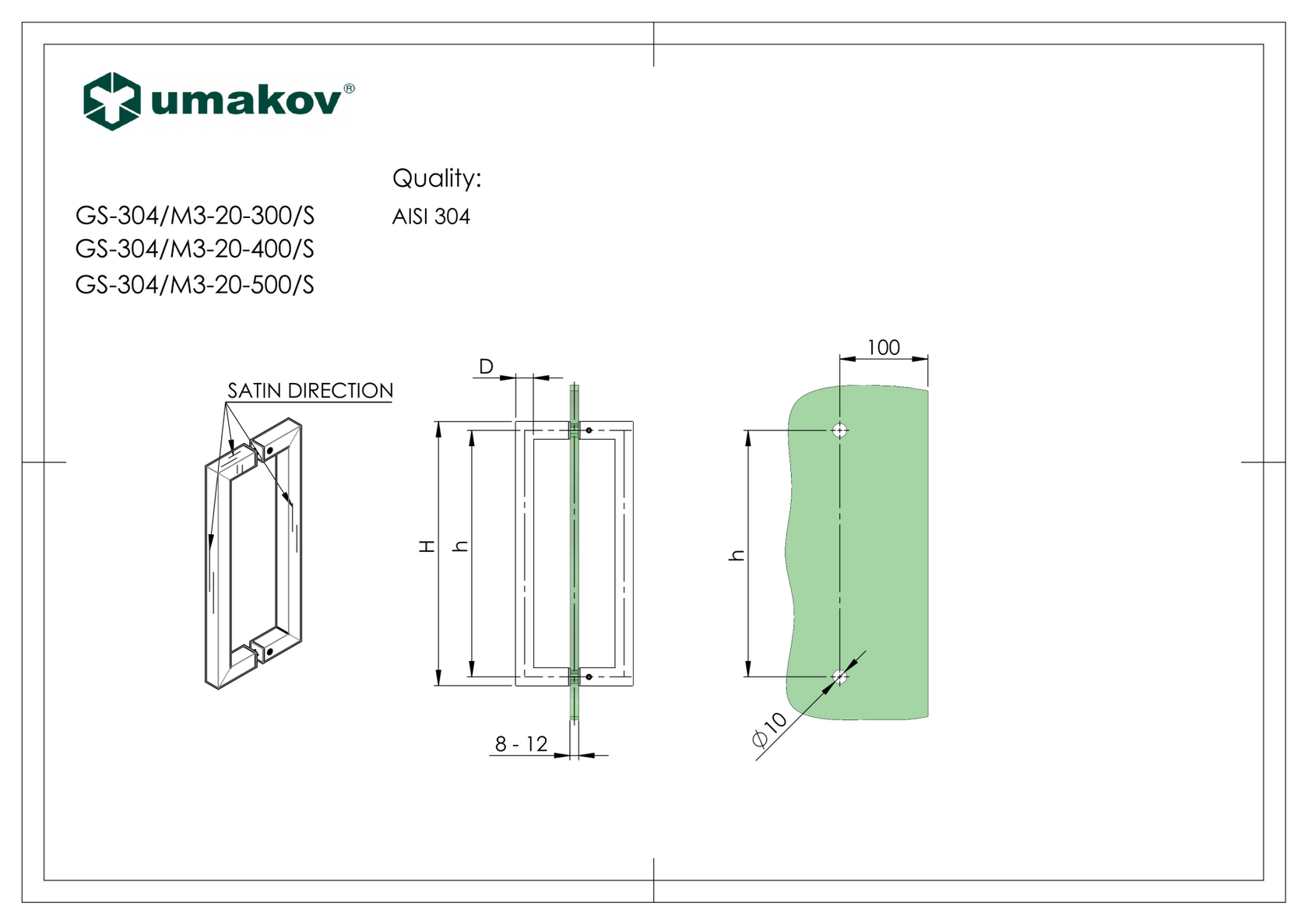Rozdamentes nyitómarkolat-üvegajtóra AISI304