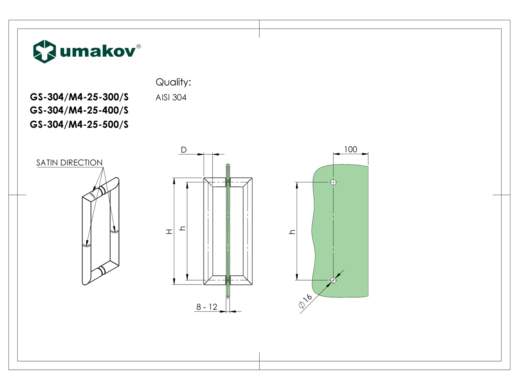 Rozsdamentes nyitómarkolat-üvegajtóra AISI304 K320