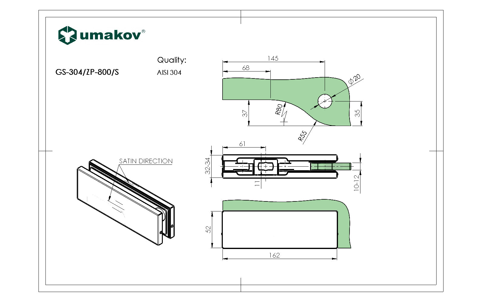Rozsdamentes alsó pántrész üvegajtóhoz
