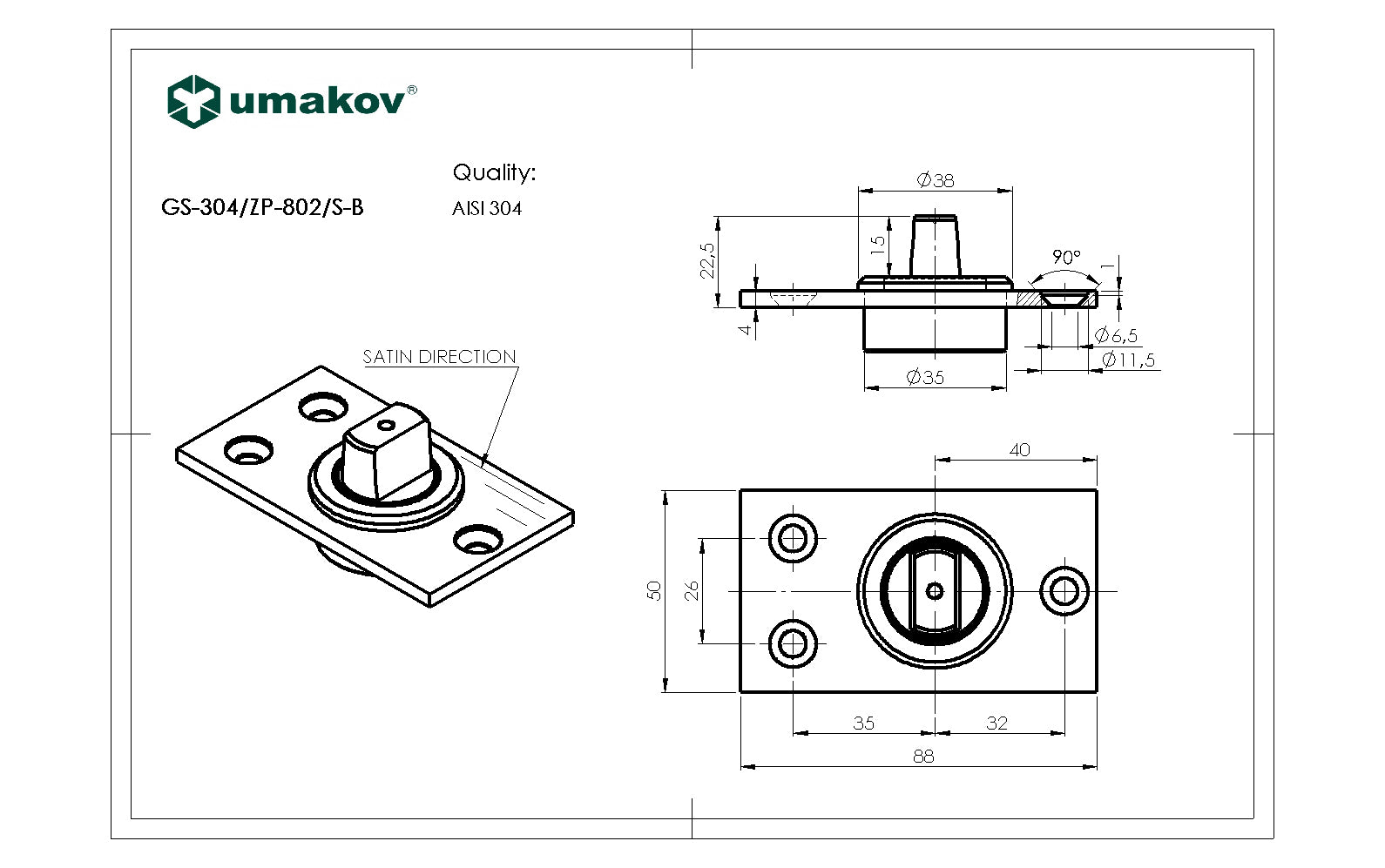 Rozsdamentes alsópántrész forgótüske üvegajtóhoz