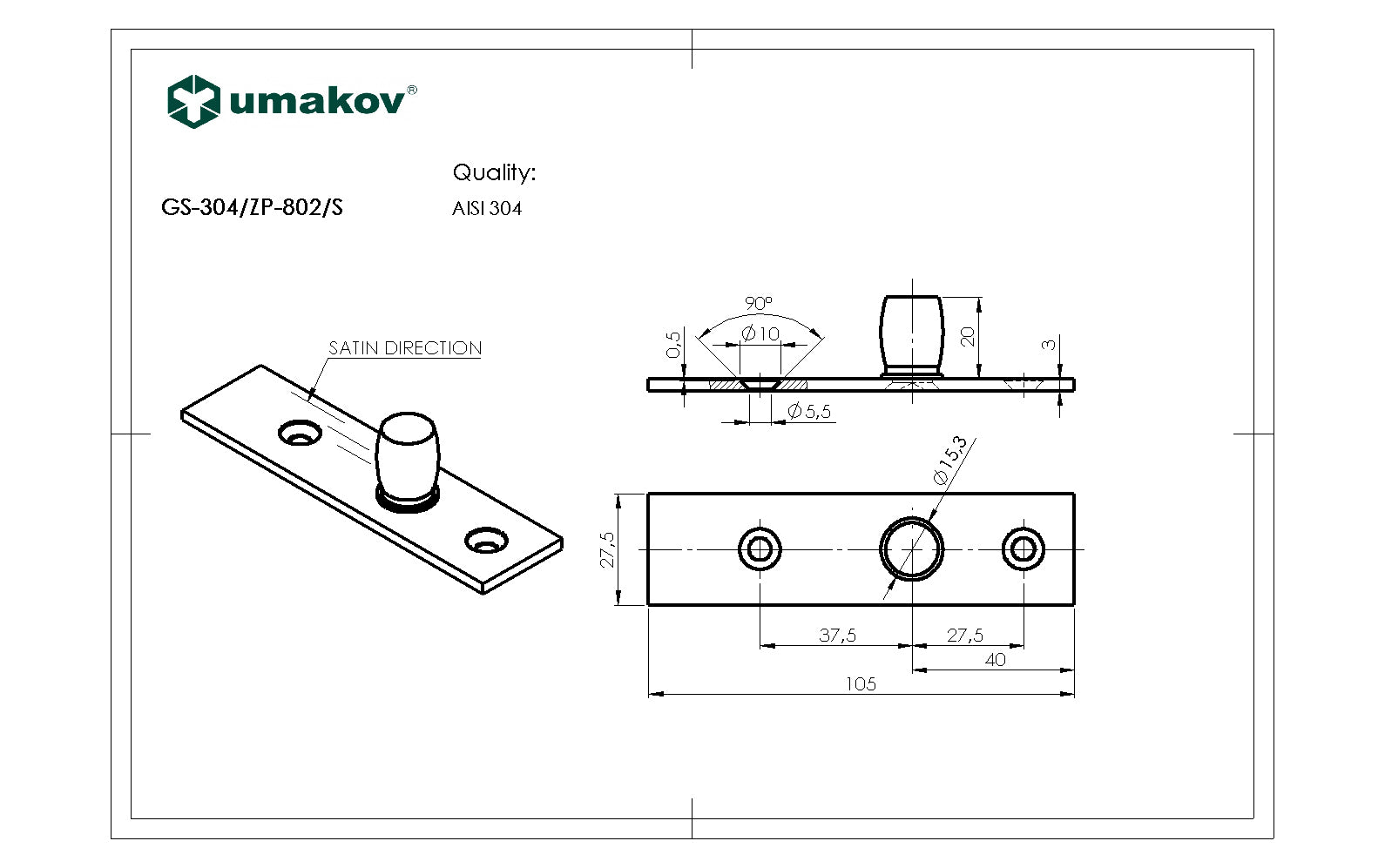 Rozsdamentes felsőpánt tüske üvegajtóhoz.